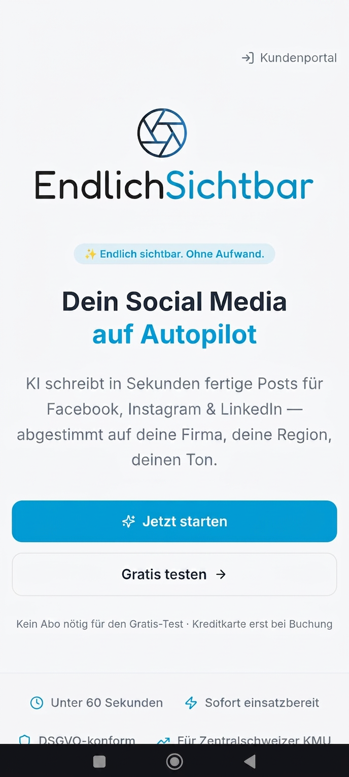EndlichSichtbar — AI social media platform for SMEs